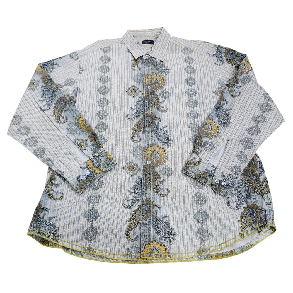 Indigo Palms XXL Paisley Long Sleeve Button Up Shirt Cotton Y2K Mens